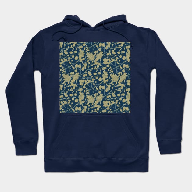 Blue Winter Leaves Hoodie by Carolina Díaz